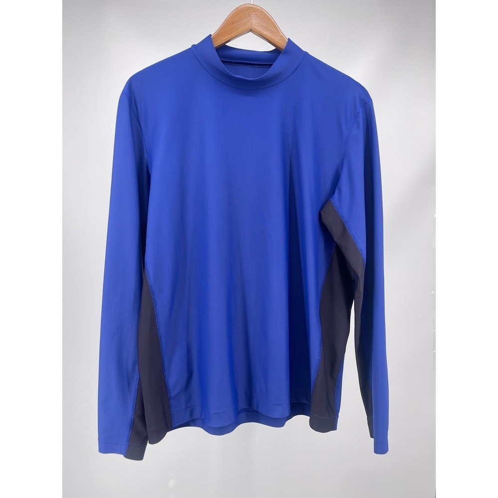 Lands' End Rash Guard Mens L Blue Black Long Sleeve Swim Shirt UPF 50